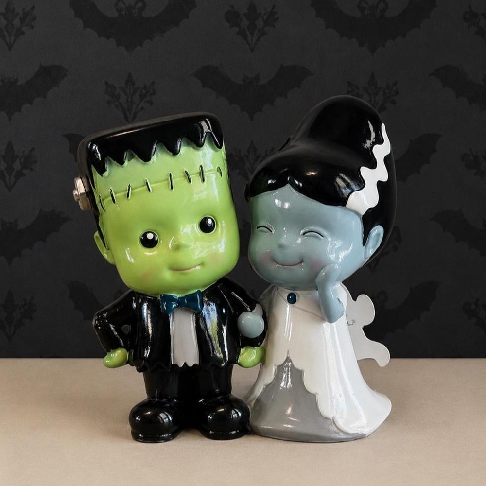 Goblin & Ghoul Ceramic Frankenstein & Bride of Couple NWT Cute Goth Halloween
